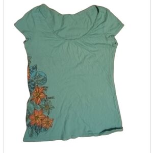 O'Neill Women's Teal Floral Short Sleeve Top